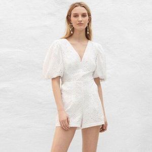 Express White Eyelet Lace Puff Sleeve Romper Medium